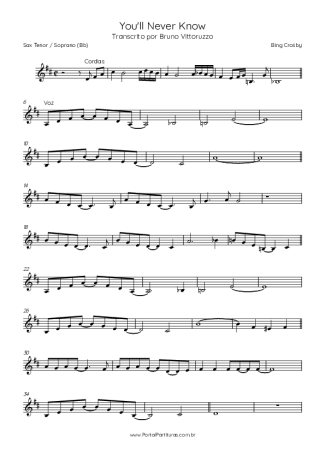 Bing Crosby You´ll Never Know score for Tenor Saxophone Soprano (Bb)