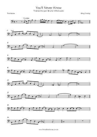 Bing Crosby You´ll Never Know score for Trombone