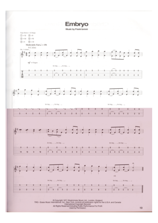 Black Sabbath  score for Guitar