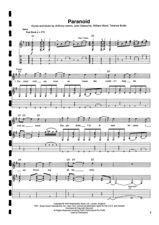 Black Sabbath  score for Guitar