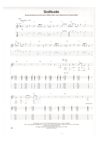 Black Sabbath  score for Guitar