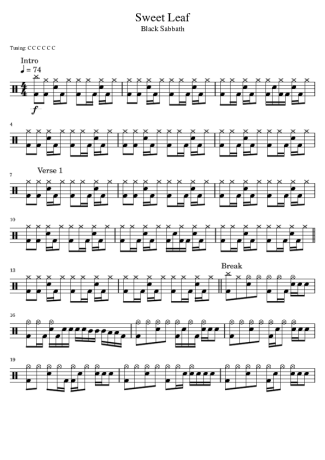 Black Sabbath Sweet Leaf score for Drums