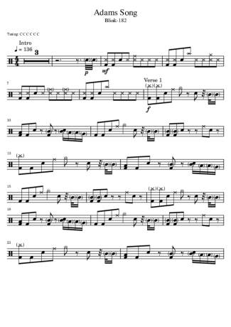 Blink 182 Adams Song score for Drums