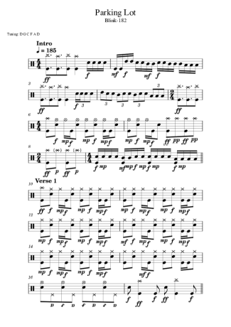 Blink 182 Parking Lot score for Drums