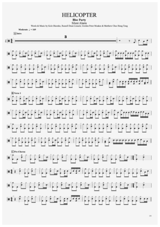 Bloc Party Helicopter score for Drums