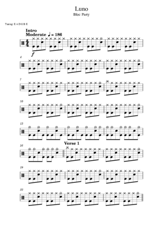 Bloc Party Luno score for Drums