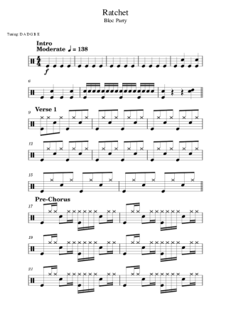 Bloc Party Ratchet score for Drums