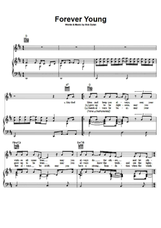 Bob Dylan Forever Young score for Piano