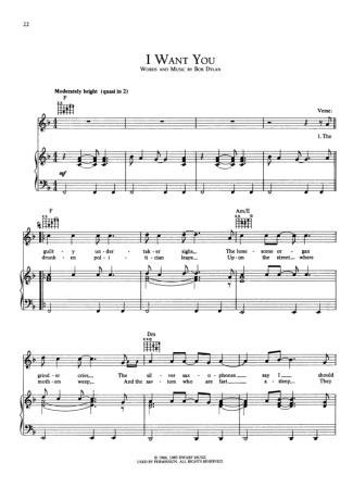 Bob Dylan I Want You score for Piano