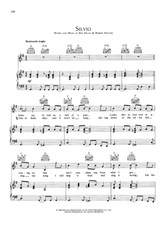 Bob Dylan Silvio score for Piano