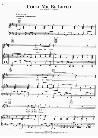 Bob Marley Could You Be Loved score for Piano