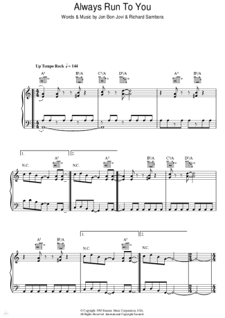 Bon Jovi Always Run To You score for Piano