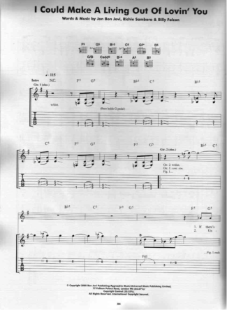 Bon Jovi I Could Make A Living Out Of Lovin You score for Guitar