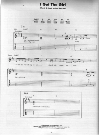 Bon Jovi I Got The Girl score for Guitar