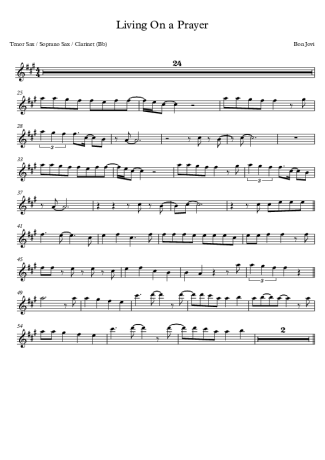 Bon Jovi Livin´ On A Prayer score for Tenor Saxophone Soprano (Bb)