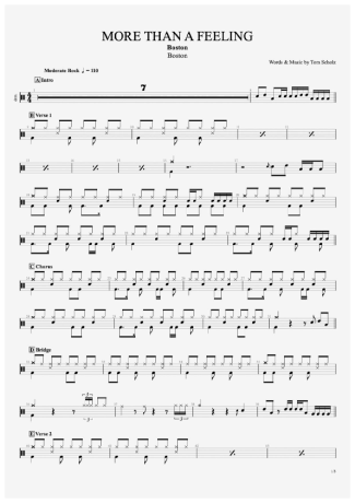 Boston More Than A Feeling score for Drums