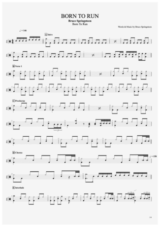 Bruce Springsteen Born To Run score for Drums