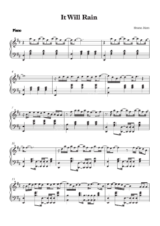Bruno Mars It Will Rain score for Piano