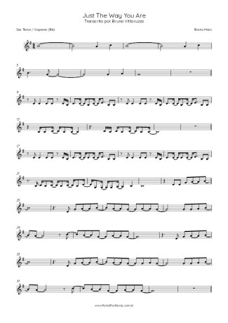 Bruno Mars Just The Way You Are score for Tenor Saxophone Soprano (Bb)