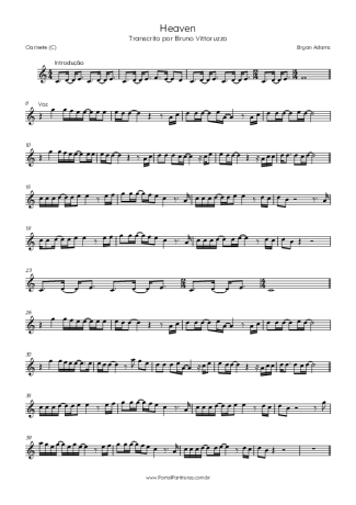 Bryan Adams Heaven score for Clarinet (C)