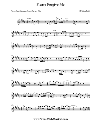 Bryan Adams Please Forgive Me score for Tenor Saxophone Soprano (Bb)
