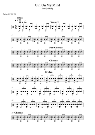 Buddy Holly Girl On My Mind score for Drums