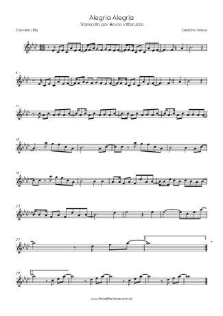 Caetano Veloso Alegria, Alegria score for Clarinet (Bb)