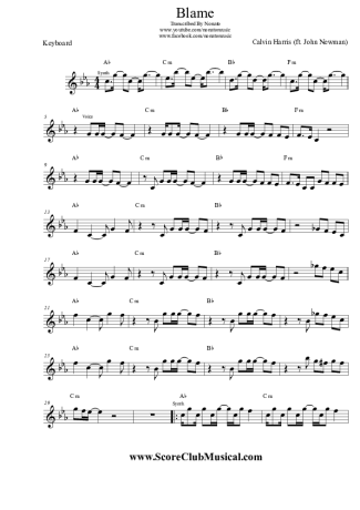 Calvin Harris Blame (ft. John Newman) score for Keyboard