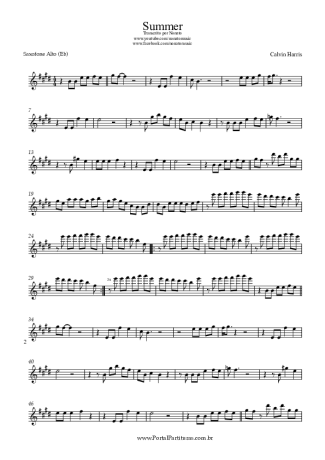 Calvin Harris Summer score for Alto Saxophone