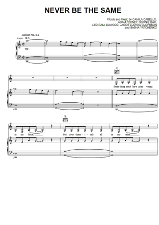 Camila Cabello Never Be The Same score for Piano