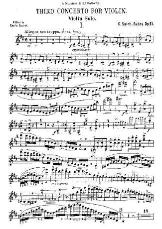 Camille Saint-Saens Violin Concerto 3 score for Violin