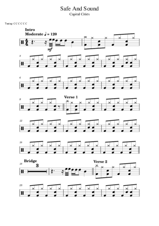 Capital Cities Safe And Sound score for Drums