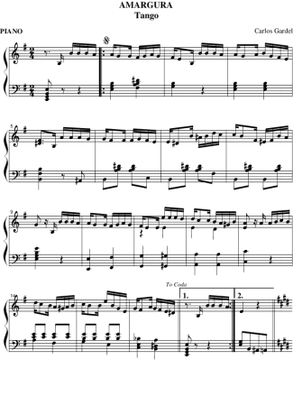 Carlos Gardel Amargura score for Piano