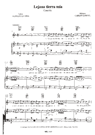 Carlos Gardel Lejana Tierra Mía score for Piano
