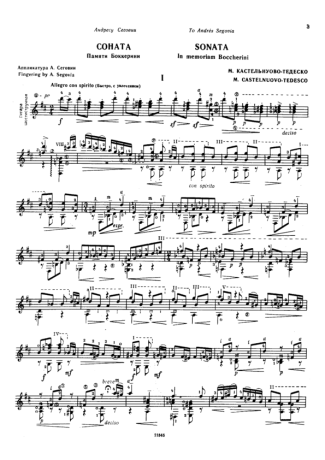 Castelnuovo-Tedesco Sonata score for Acoustic Guitar