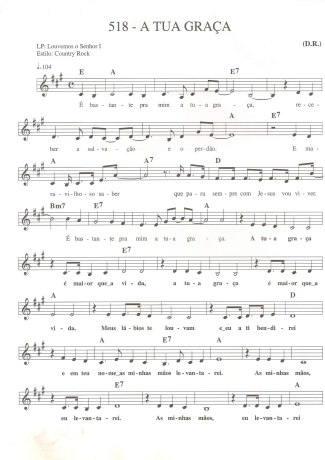 Catholic Church Music (Músicas Católicas) A Tua Graça score for Keyboard