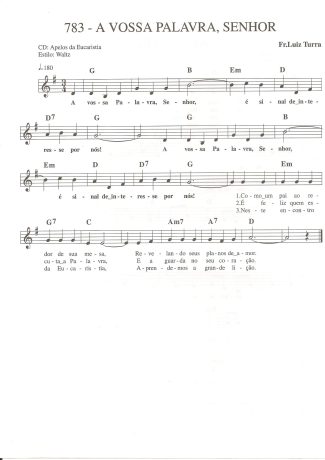 Catholic Church Music (Músicas Católicas) A Vossa Palavra Senhor score for Keyboard