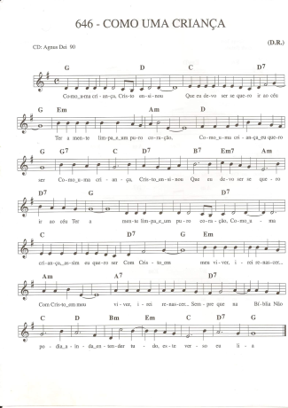 Catholic Church Music (Músicas Católicas) Como Uma Criança score for Keyboard
