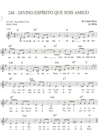 Catholic Church Music (Músicas Católicas) Divino Espírito Que Sois Amigo score for Keyboard