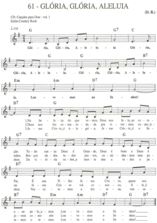 Catholic Church Music (Músicas Católicas) Glória Glória Aleluia score for Keyboard
