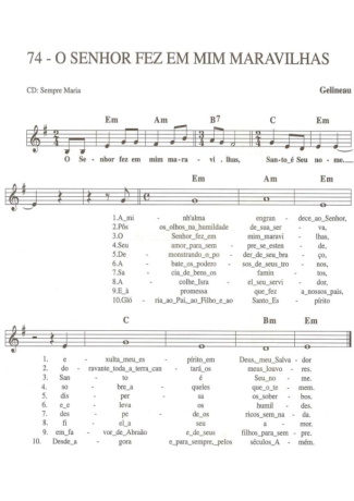 Catholic Church Music (Músicas Católicas) O Senhor Fez em Mim Maravilhas score for Keyboard