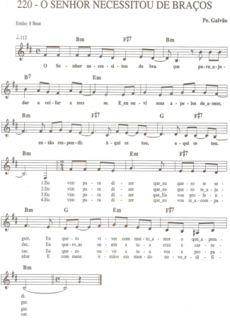 Catholic Church Music (Músicas Católicas) O Senhor Necessitou de Braços score for Keyboard