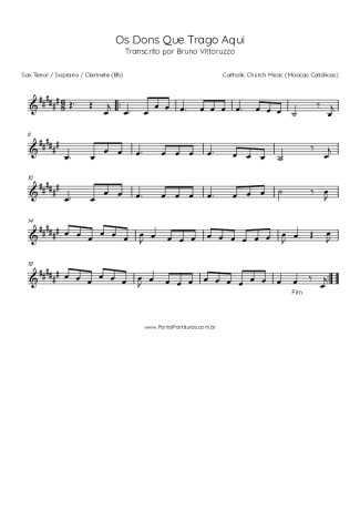 Catholic Church Music (Músicas Católicas) Os Dons Que Trago Aqui score for Clarinet (Bb)