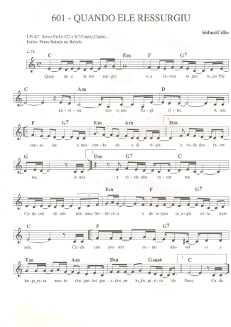 Catholic Church Music (Músicas Católicas) Quando Ele Ressurgiu score for Keyboard