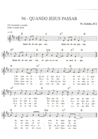 Catholic Church Music (Músicas Católicas) Quando Jesus Passar score for Keyboard