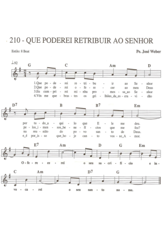 Catholic Church Music (Músicas Católicas) Que Poderei Retribuir Ao Senhor score for Keyboard
