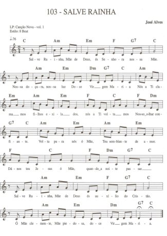 Catholic Church Music (Músicas Católicas) Salve Rainha score for Keyboard