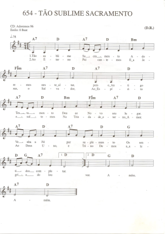 Catholic Church Music (Músicas Católicas) Tão Sublime Sacramento score for Keyboard
