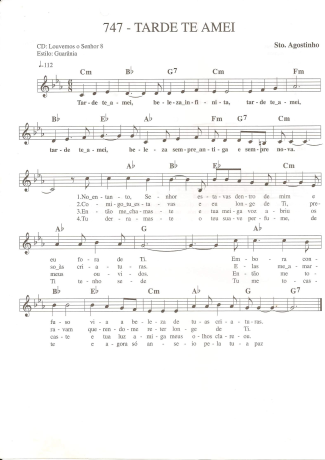 Catholic Church Music (Músicas Católicas) Tarde Te Amei score for Keyboard
