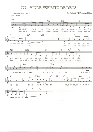 Catholic Church Music (Músicas Católicas) Vinde Espírito de Deus score for Keyboard